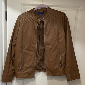 Apt. 9 Brown Leather Jacket with Zipper Accents